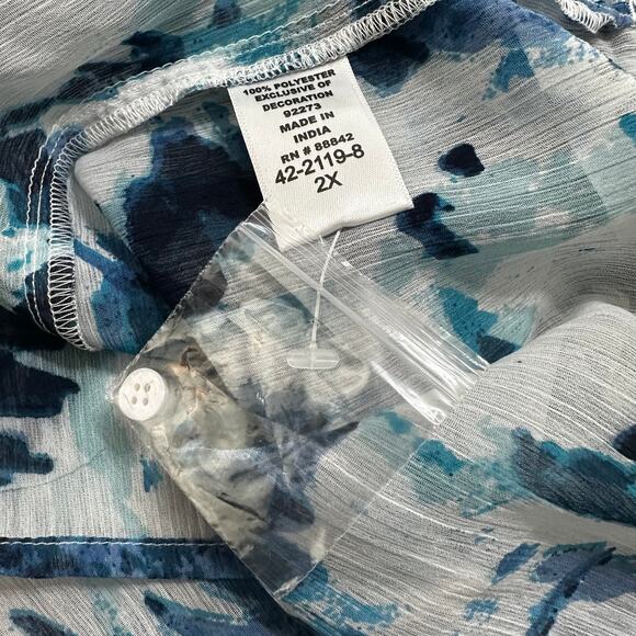 Catherines Blue Semi Sheer Peasant Blouse Womens Plus 2X V Neck Kimono Sleeve - Picture 6 of 9